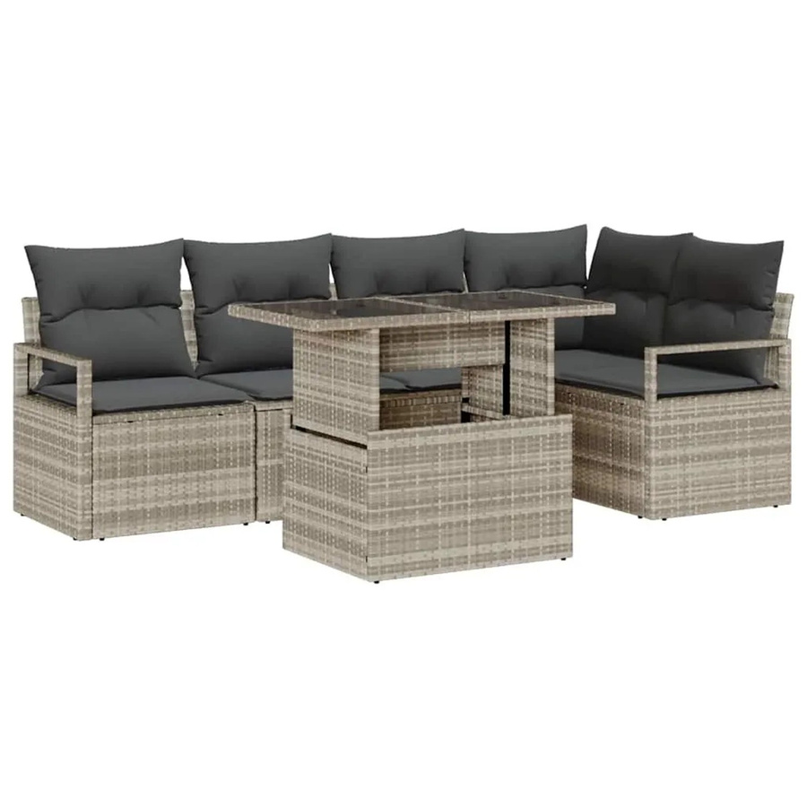 vidaXL Garten-Sofa-Set aus Poly-Rattan in Hellgrau, 6-teiliges L-Shape Lounge-Set mit Kissen und Tisch - Bild 2