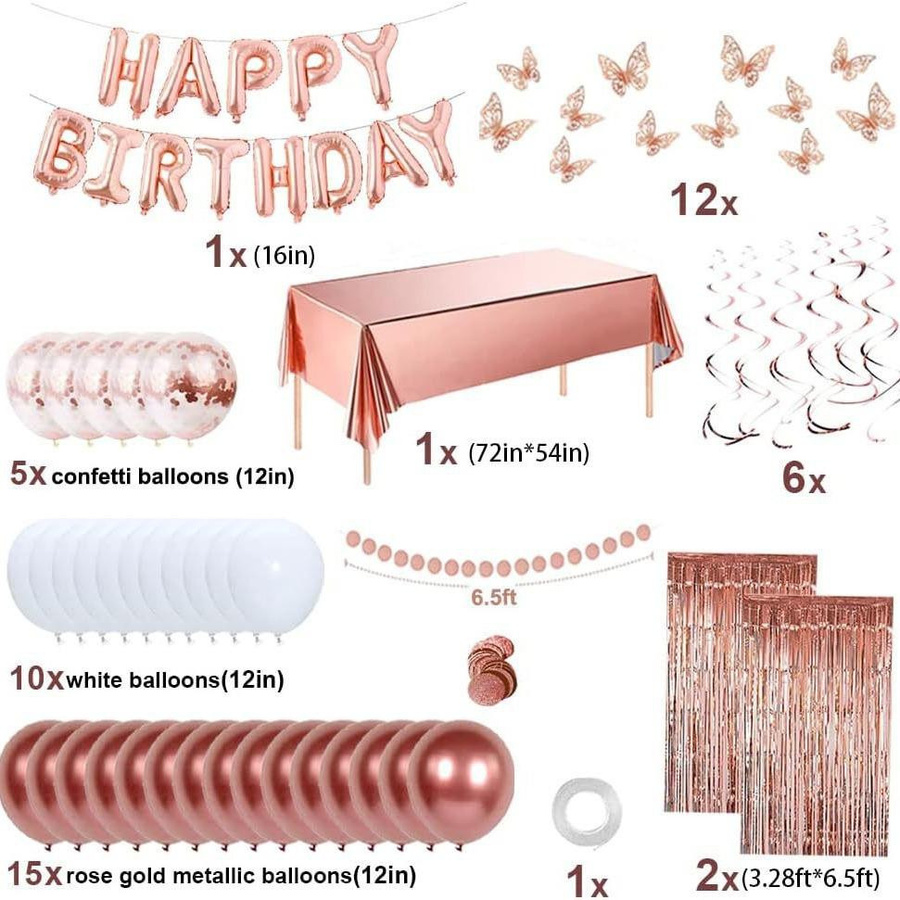 Roségoldenes Ballon-Set aus Latex für deine Geburtstagsfeier mit runden Ballons und Schmetterlings-Dekoration - Bild 3