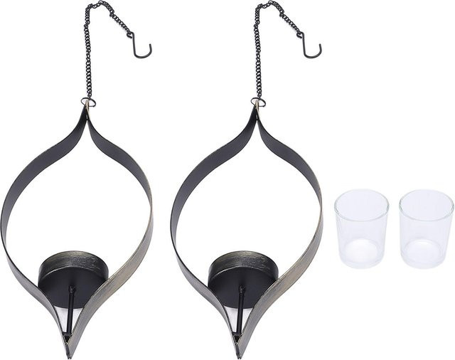 2er-Set OutsideWorld Hängekerzenhalter aus Metall im Vintage-Design mit Glas für Teelichter in Schwarz - Bild 1
