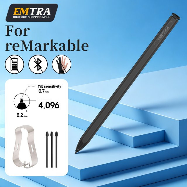 EMTRA Digitaler EMR-Stift für ReMarkable 2 mit 4096 Druckstufen, Handballenerkennung und Radierer in Schwarz - Bild 1