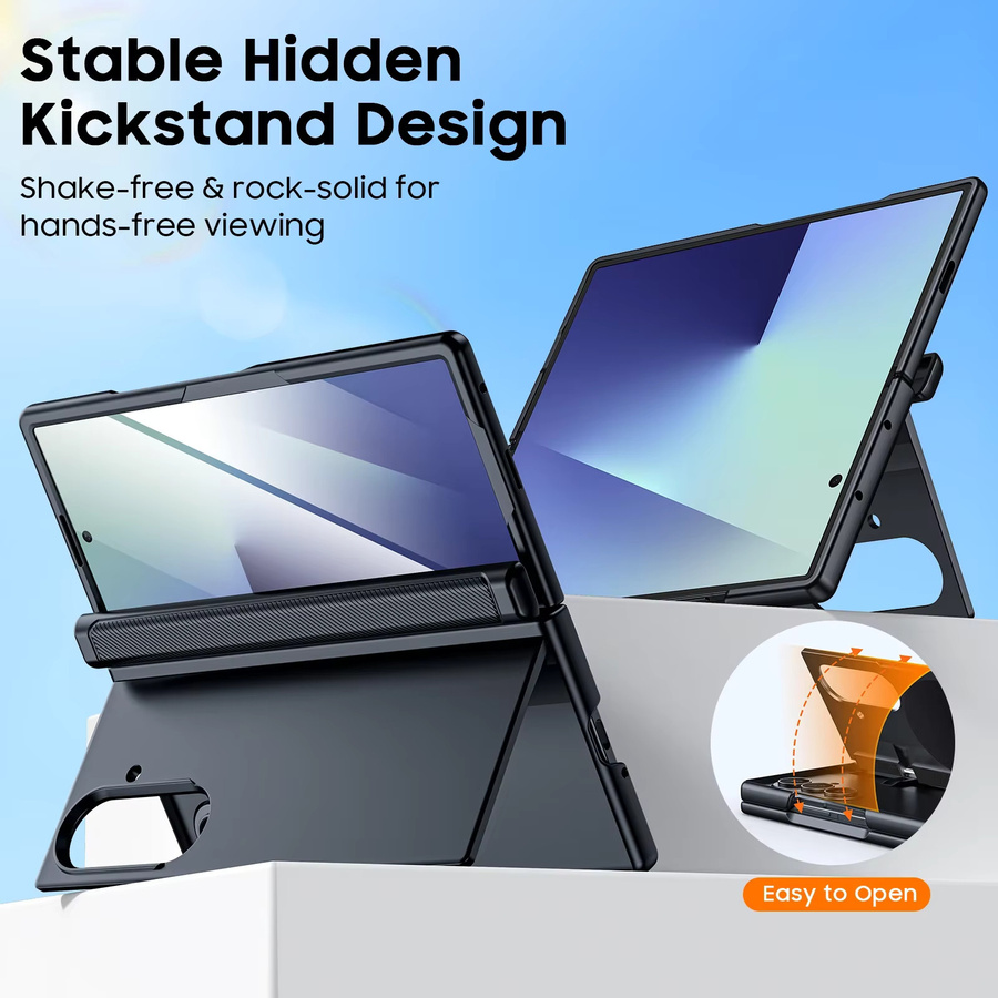 BANGZAO Handyhülle für Galaxy Z Fold 7 in Schwarz mit MagSafe, Scharnierschutz, Displayschutzfolie und integriertem Ständer - Bild 3