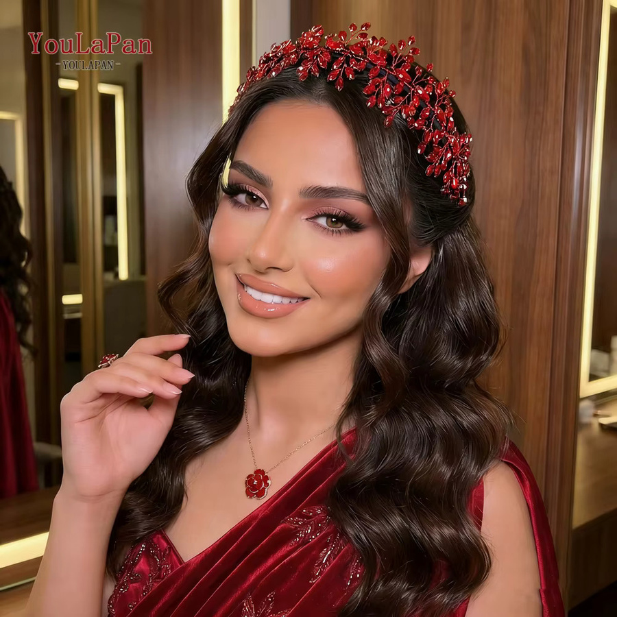 YouLaPan Haarreifen, rotes Strass, Damen - Bild 2