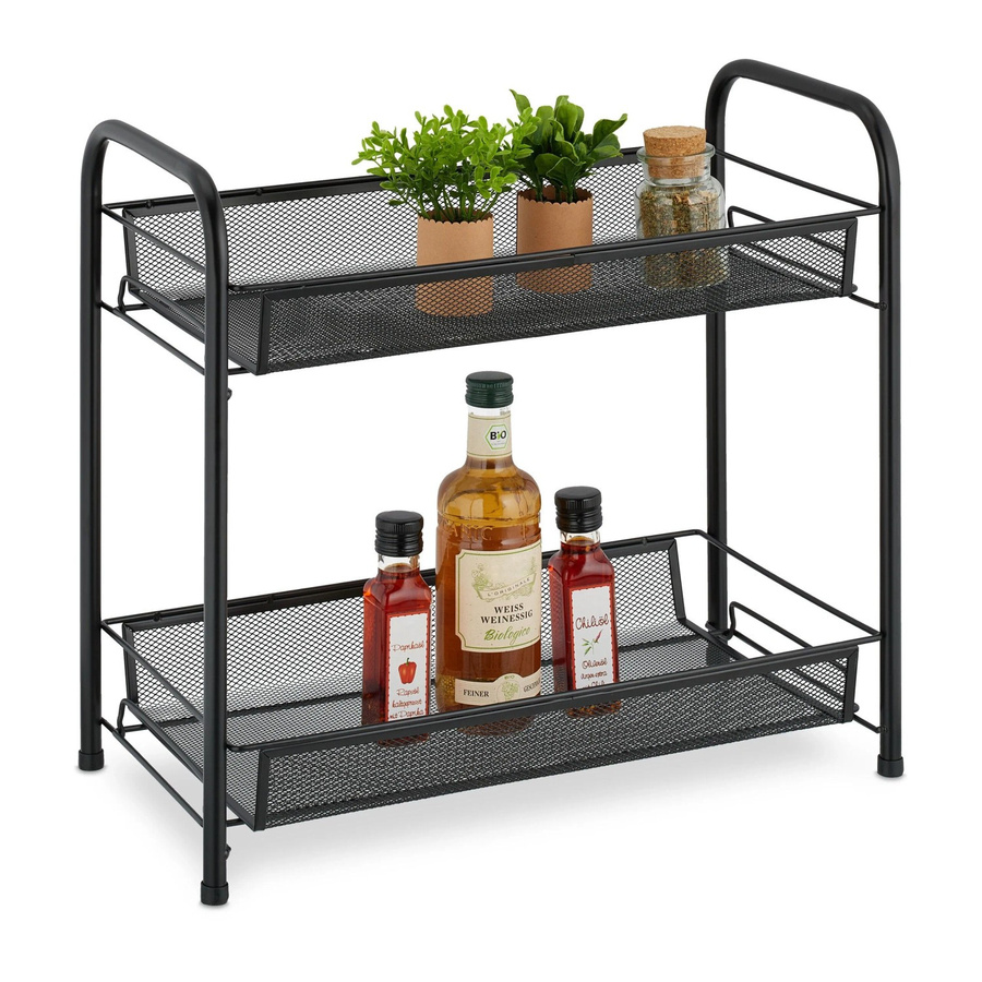 Relaxdays Gewürzregal aus Metall in Schwarz mit modernem Mesh-Design und 2 Ablagen, B/T/H: 44,5 x 48 x 27 cm - Bild 2