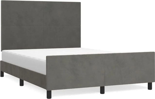 vidaXL Bettgestell mit Kopfteil aus Samt in Dunkelgrau, B/T/H: 140 x 200 x 128 cm - Bild 1