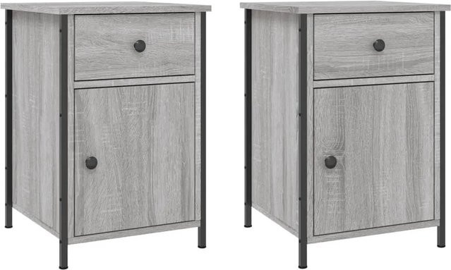 vidaXL Nachttische 2er-Set in Grau Sonoma aus Holzwerkstoff und Eisen, B/T/H: 40 x 42 x 60 cm - Bild 1