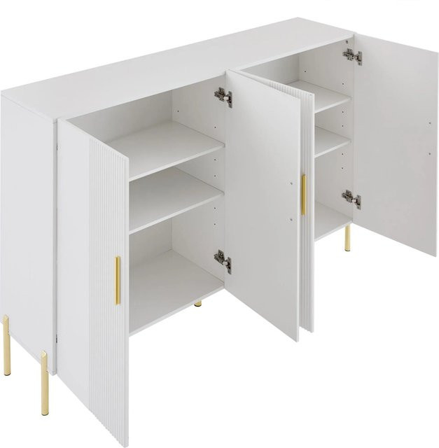 okwish Aufbewahrungsschrank für Wohnzimmer und Esszimmer in Weiß und Gold, B/T/H: 160 x 35 x 100 cm - Bild 1