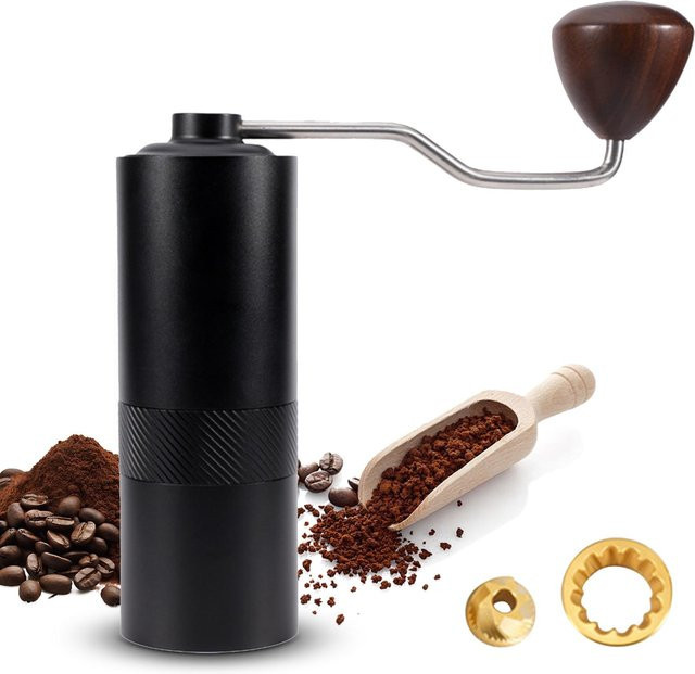 Manuelle Kaffeebohnenmühle Neoglint mit 6-Kern-Konusmahlwerk aus Titan und ergonomischer Holzkurbel in Schwarz - Bild 1