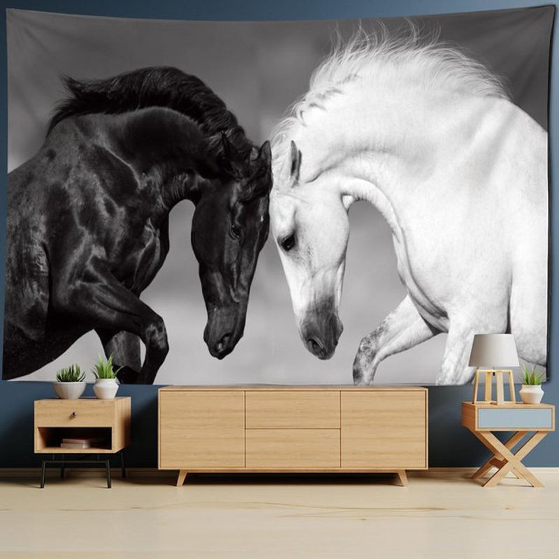 Super Six Wandbehang mit Schwarz-Weiß Pferdemotiv im Hippie-Bohemian-Stil, Textildruck mit Tierprint, B/H: 95 x 70 cm - Bild 1