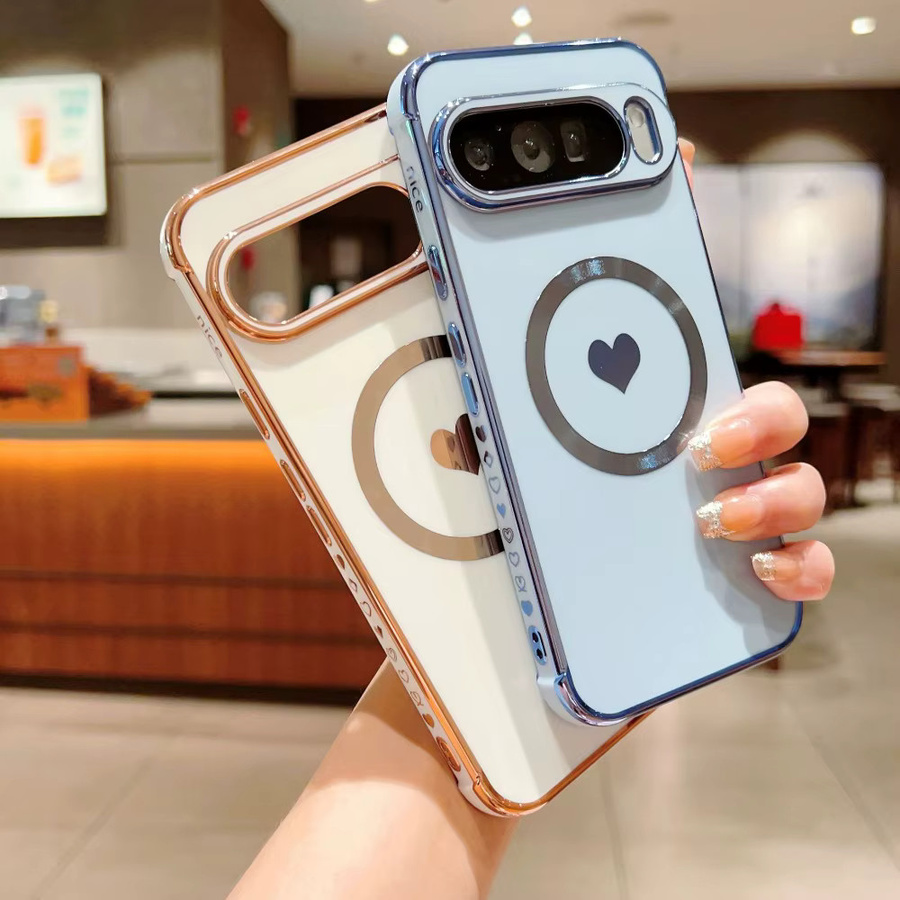 Stoßfeste Google Handyhülle mit Herz-Muster und magnetischer Ladefunktion in Purple für Google Pixel 8 9 10 Pro XL 10A 9A 8A - Bild 1