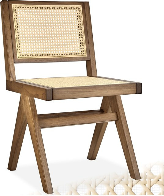 tectake Holzstuhl Lissy im Boho-Stil mit Wiener Geflecht und lackiertem Holzgestell in Eiche Hell, B/T/H: 48,5 x 53,5 x 83 cm - Bild 1