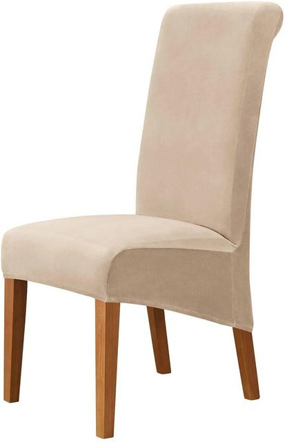 BC-Warm Home Samt-Stuhlbezug mit hoher Rückenlehne, dehnbarer Sitzbezug für Esszimmer, Farbe: Beige, Breite: 45-58 cm - Bild 1