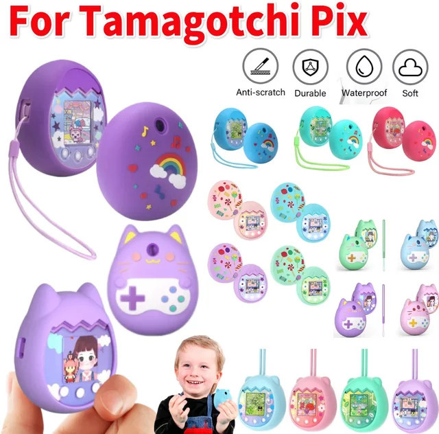 ALLOYSEED Silikonhülle für Tamagotchi Pix in Pink oder Purple, kratzfester Schutz für dein digitales Haustier - Bild 1