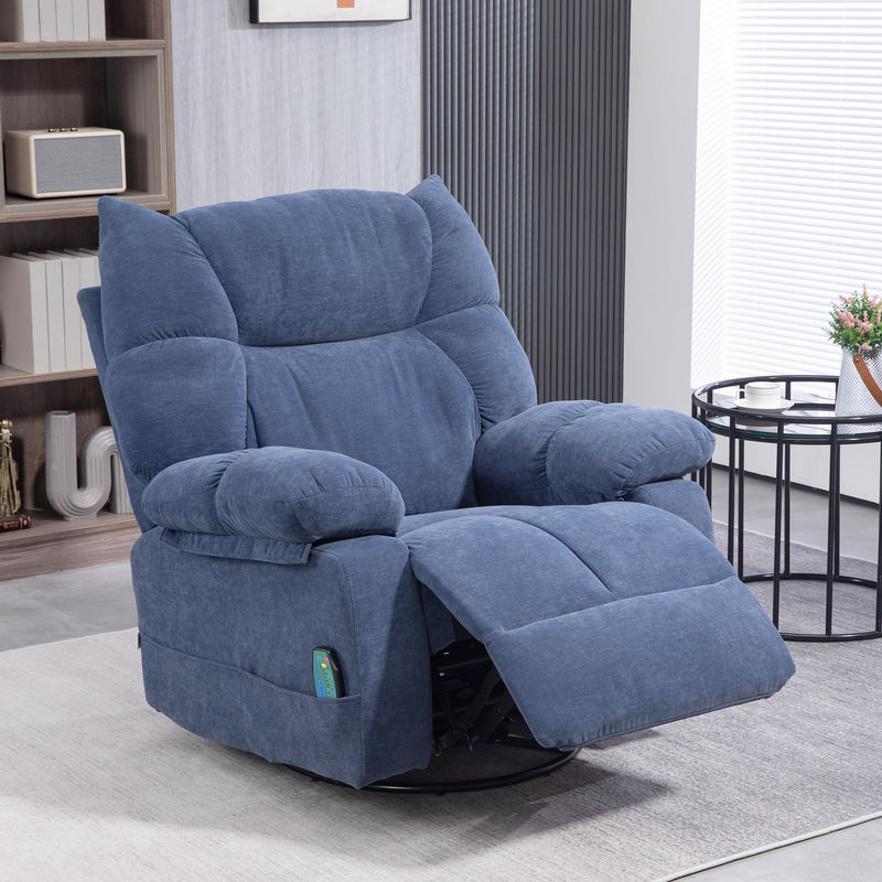 HOMCOM Relaxsessel mit Massagefunktion und Wärmefunktion in Blau aus Chenille-Stoff mit Liegefunktion und 360 Grad Drehsitz - Bild 2