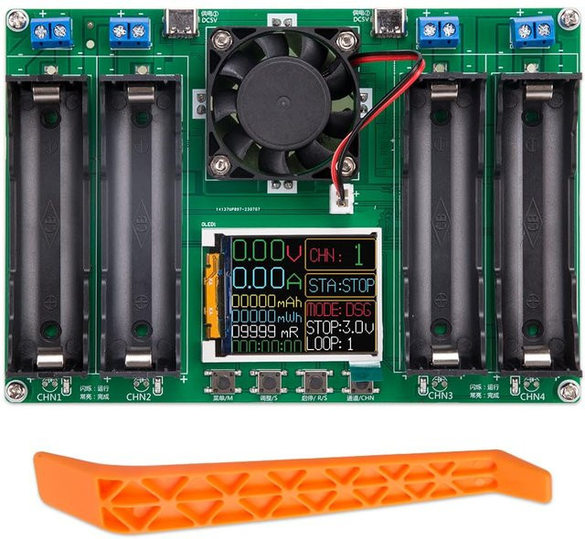 Jarhead USB-C LCD Batteriekapazitätstester mit 4/1 Kanal Display für 18650 Lithium-Batterien in Grün - Bild 1