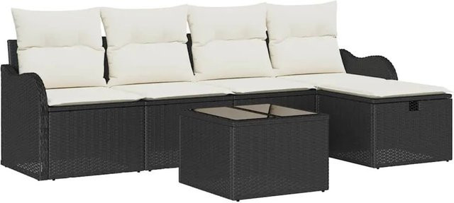 vidaXL Gartensofa-Set 6-teilig aus Poly-Rattan in Schwarz und Beige mit Kissen und Metallgestell - Bild 1