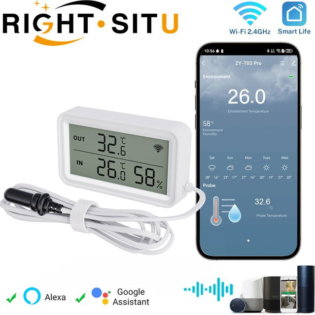 Tuya WiFi Zigbee Temperatur-Feuchtigkeitssensor mit externer Sonde in Weiß für Smart Home App-Steuerung und Yandex Alexa - Bild 1