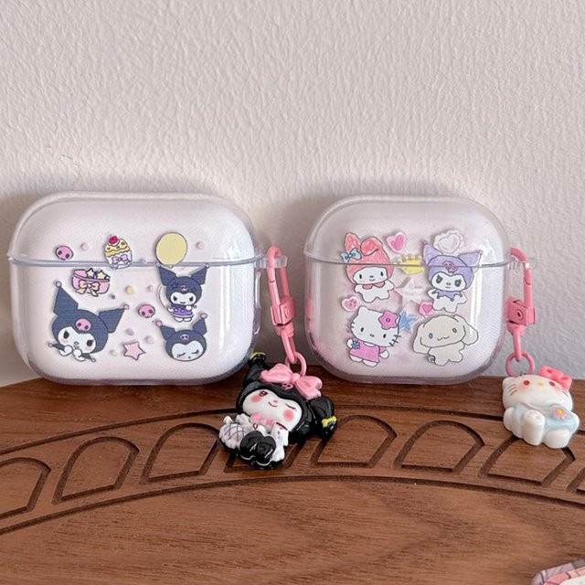 Sanrio Kuromi und Hello Kitty Schutzhülle für AirPods 1/2/3/4 und Pro 2/3 inklusive Anhänger - Bild 1