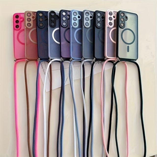 Magnetische Crossbody Lanyard Schutzhülle für Samsung Galaxy S26 S25 S24 FE S23 Ultra Plus in Pink mit MagSafe Kompatibilität und stoßfestem PC-Material - Bild 1