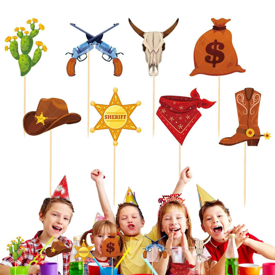 AADECORZZ Cowboy Kuchen Topper und Cupcake Dekoration im Western-Stil, Mehrfarbig - Bild 4