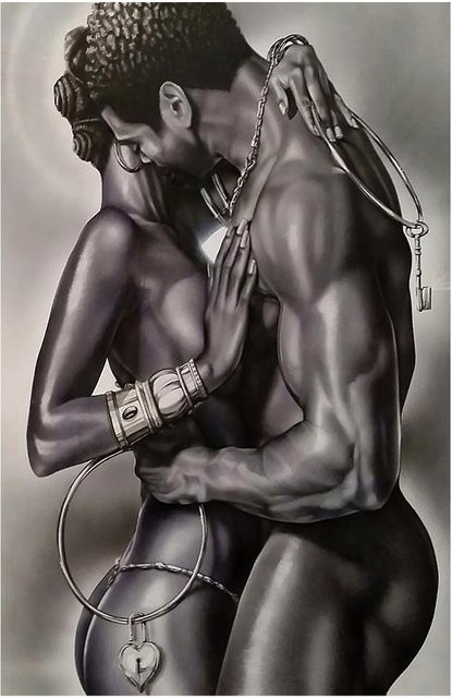 GIEKIKI Leinwandmalerei Modern Nacktes Paar Liebhaber Schwarzer Afrikanischer Mann und Frau Umarmung Wandkunst Bild Druck Breite: 30 cm, Höhe: 45 cm - Bild 1