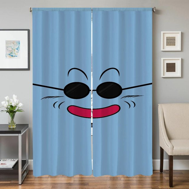 Modernes Raumvorhang-Set von Household supplies MH in Blau, semi-transparent mit Grafikdesign, 2er-Pack, Breite: 50 cm, Höhe: 70 cm - Bild 1