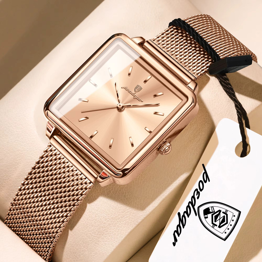 POEDAGAR Armbanduhr, Quarz, Edelstahl, Eckig, Roségold, Damen - Bild 2
