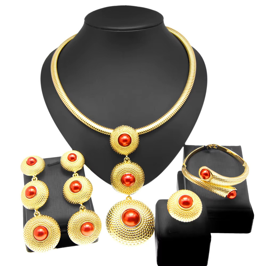 SYHOL Schmuck-Set Halskette, Ohrringe, Gold, Damen - Bild 2