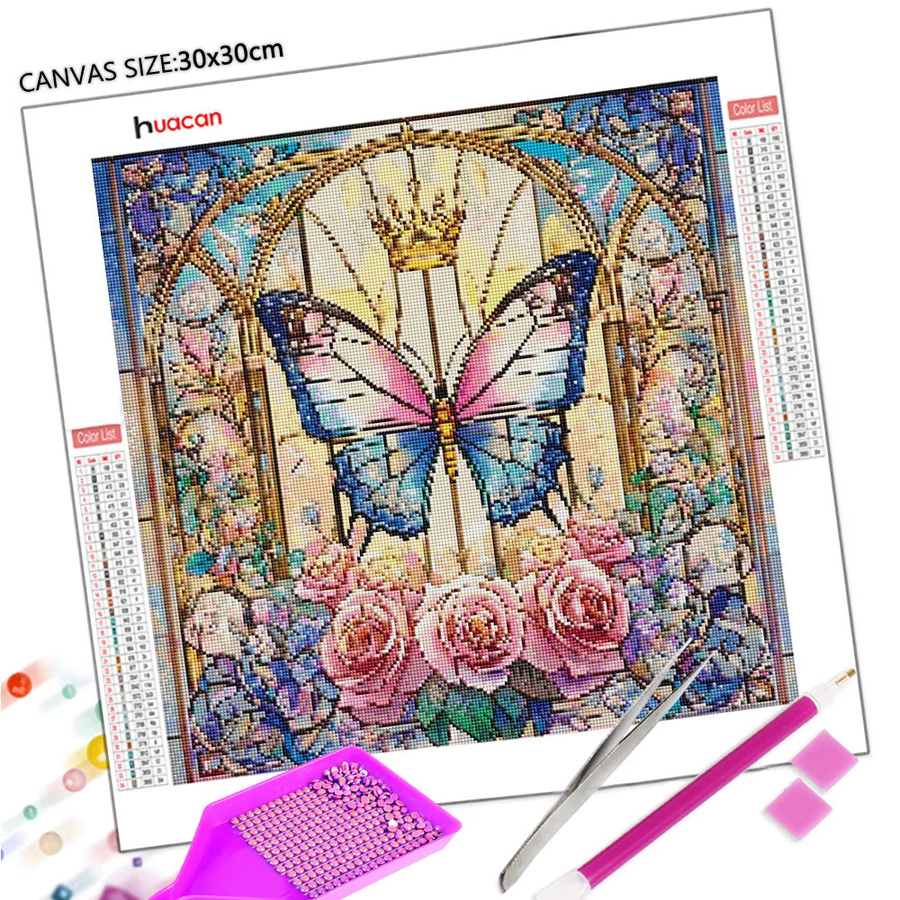 Huacan DIY-Diamantgemälde Schmetterling und Blumen als Wanddekoration in Mehrfarbig, Durchmesser: 20 cm - Bild 2