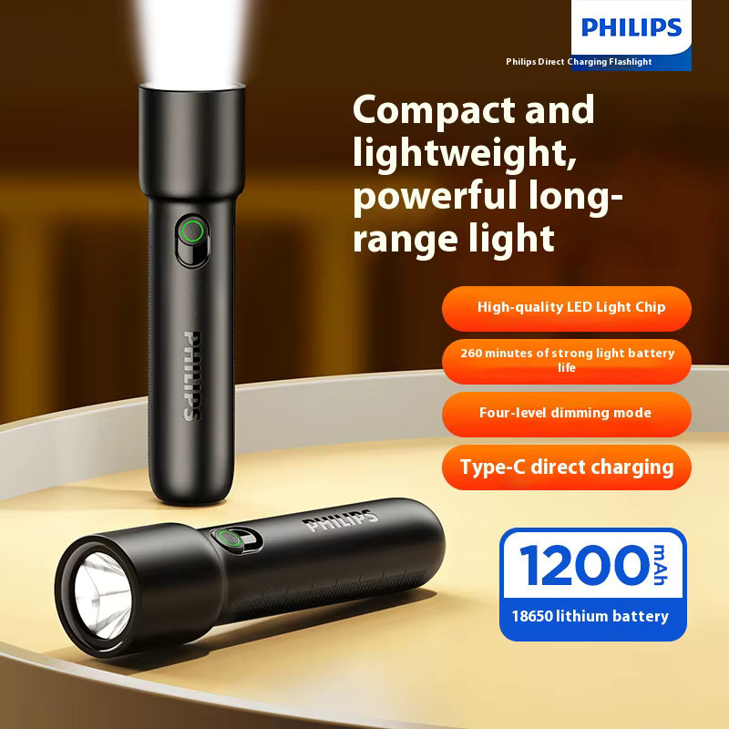 Philips LED Taschenlampe aus Aluminium, wiederaufladbare EDC-Taschenlampe in Schwarz - Bild 5