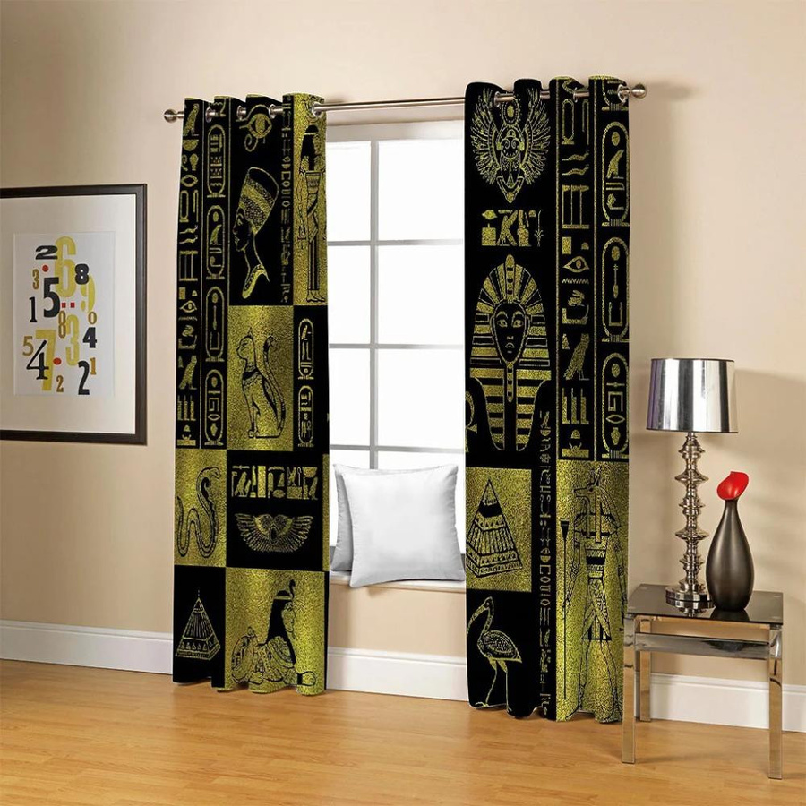 Yiran Furniture Vorhänge mit Pharao-Druck in Gold, 2 Stück semi-transparente Fensterblenden, B/T/H: 50 x 0 x 100 cm - Bild 2