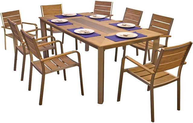 DELUKE Garten-Sitzgruppe ALWIN 9-teiliges Gartenmöbel-Set aus Aluminium und Kunststoff in Braun - Bild 1