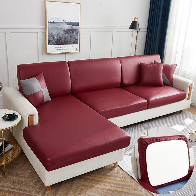 S-EMIGA Wasserdichter PU-Möbelschutz als elastischer Sofa-Kissenbezug für Ecksofas in Weinrot - Bild 1