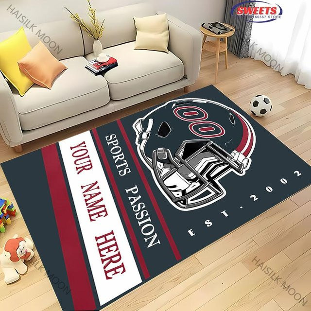 Personalisierter Fußballteppich mit Name und Nummer, individueller Sportteppich aus Polyester für Wohnzimmer, Schlafzimmer oder Balkon, B/H: 60 x 40 cm, Mehrfarbig - Bild 1