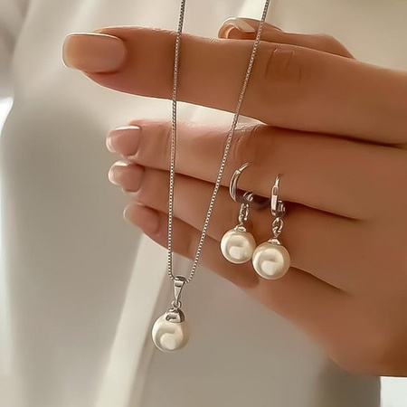 Schmuck-Set mit Ohrringen und Halskette, Silber, Damen