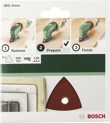 Bosch Deltaschleifpapier mit Klett und Lochung, Körnung 120, braun, 5 Stück, B/B/H: 10,5 x 10,5 x 10,5 cm - Bild 1