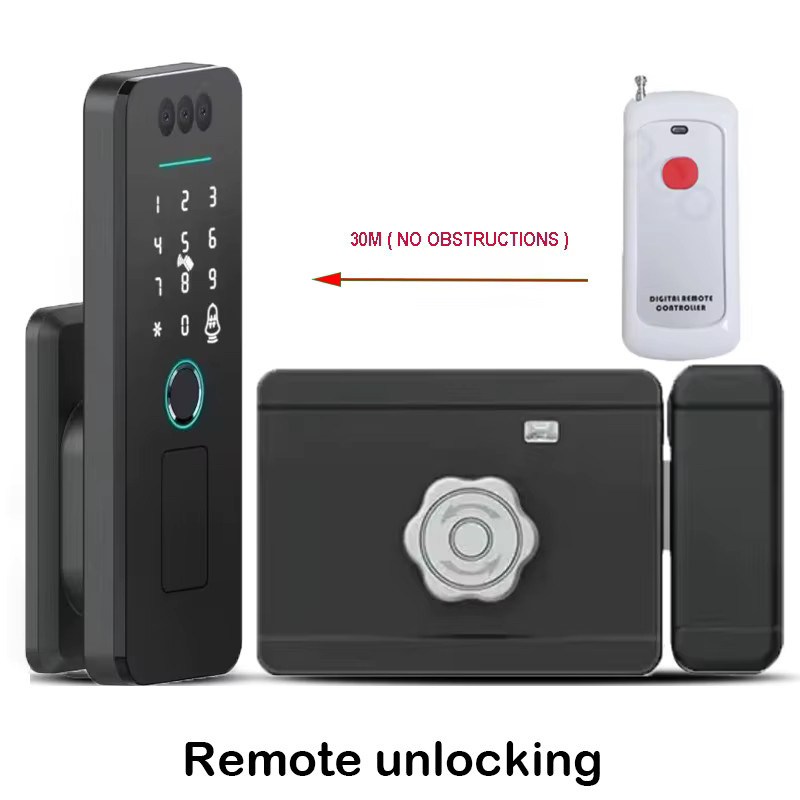 Intelligentes elektronisches Türschloss mit Fingerabdruck-Sperre, 3D-Gesichtserkennung, Tuya WiFi-App, Passcode und RFID-Karte, wasserdichtes Außentor, Farbe: Schwarz - Bild 6