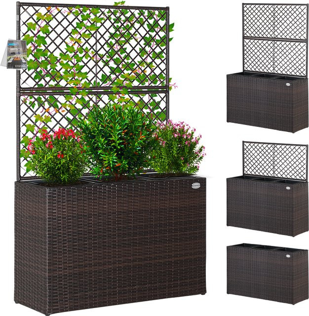CASARIA Blumenkasten aus Polyrattan mit Rankgitter in Braun, B/T/H: 83 x 30 x 30 cm - Bild 1