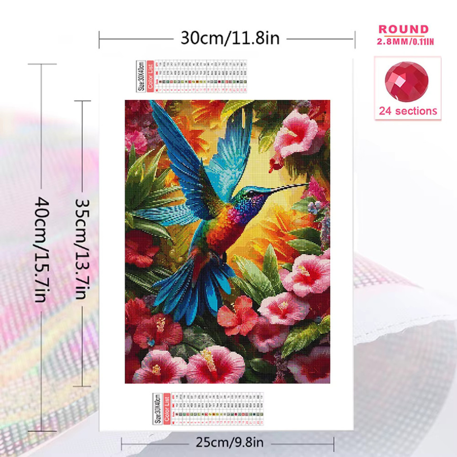 Momoart Diamant-Stickerei DIY Set mit Blumen- und Vogelmotiv, rundes Diamant-Mosaik in Multicolour, B/H: 30,0 x 20,0 cm - Bild 2