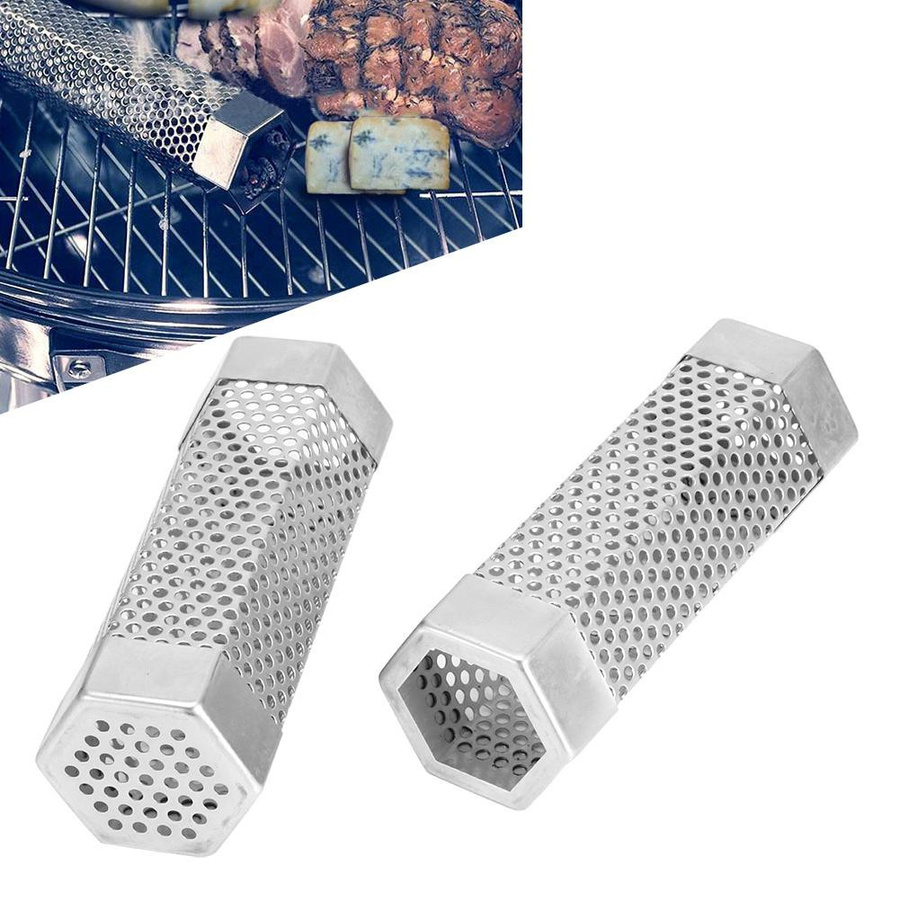 2 Stück mfySpace BBQ Grill Smoker Röhre aus Edelstahl in Silber, sechseckige Rauchbox für Pellets, Durchmesser: 15,24 cm - Bild 2