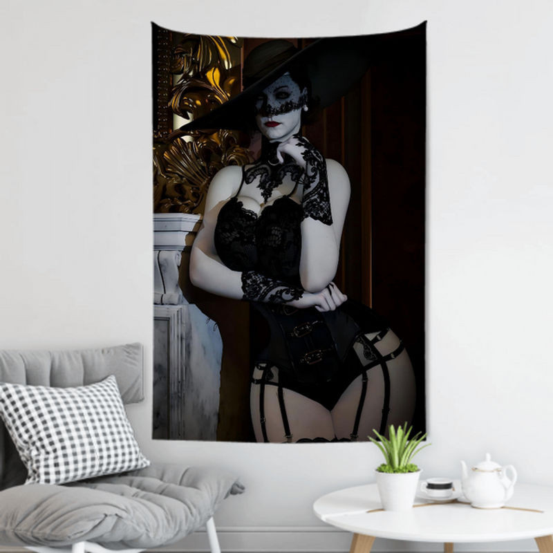 Resident Evil Lady Dimitrescu Wandtapisserie Textil Wandtuch in Schwarz B: 70 cm, H: 70 cm - Bild 1