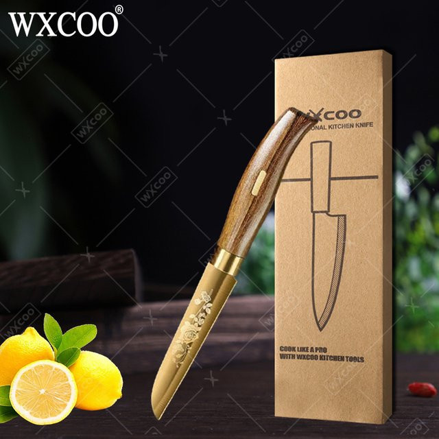 WXCOO Obstmesser aus Edelstahl in Schwarz mit Holzgriff, 10,16 cm Allzweckmesser zum Schneiden von Obst und Gemüse - Bild 1