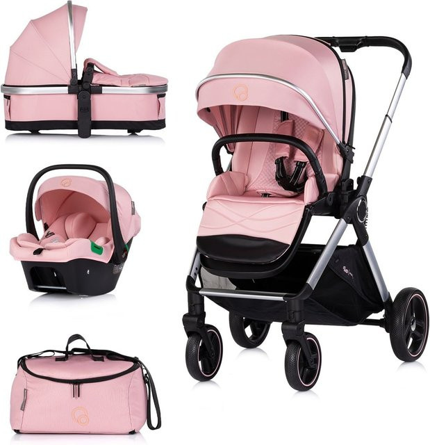 Chipolino Kombikinderwagen Euphoria 3in1 mit Sportsitz, Babyschale und Babywanne, umbaubar und klappbar, Rosa - Bild 1