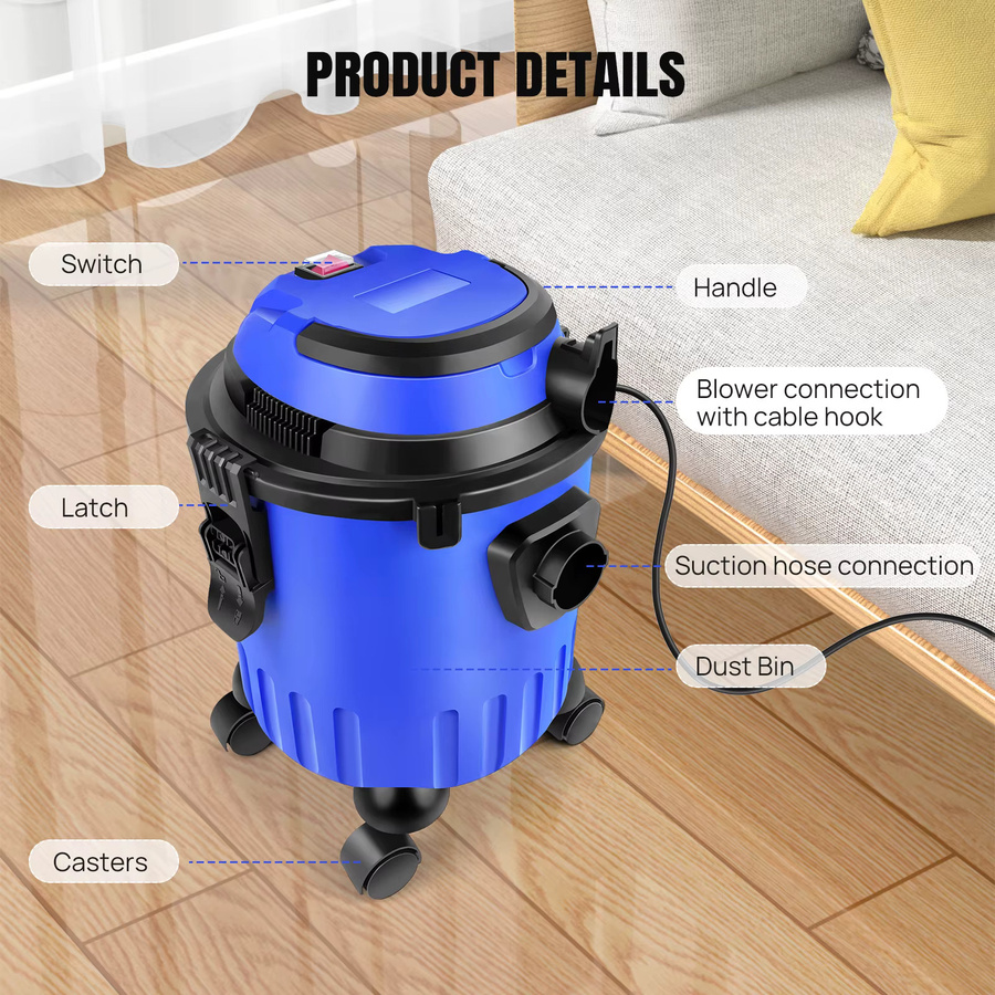 DayPlus Nass- und Trockensauger 15L in Blau mit 1500W Leistung, 19kPa Saugkraft, HEPA-Filter und Gebläsefunktion für Teppich und Hartböden - Bild 2