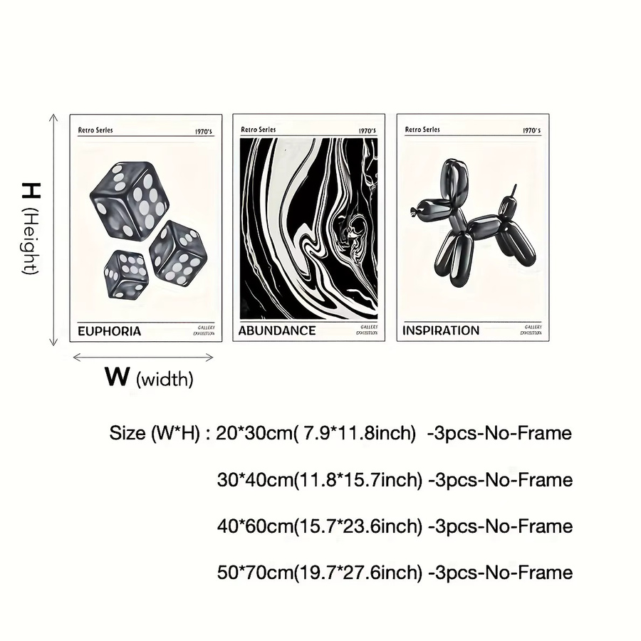 Potdemiel 3-teiliges Wandkunst-Set aus Leinwand mit abstrakten Hunde-Motiven im Art-Deco-Stil, Schwarz, Rahmenlos - Bild 3