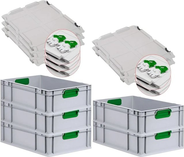 PROREGAL Spar Set 5x Eurobox Nextgen Color mit Scharnierdeckel und Schiebeschnappverschlüssen in Grün, H: 17 cm, B: 40 cm, T: 60 cm - Bild 1