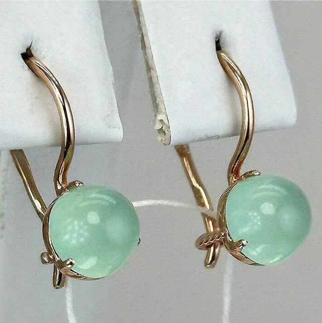 YoYo Ohrringe Vintage, grünem Chalcedon, Damen, Gold - Bild 1