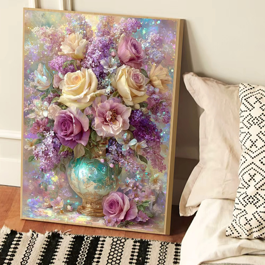 Huacan Diamant-Malset Rosenvase mit floralem Motiv in Multicolour, Diamant-Stickerei Set mit runden Strasssteinen, Breite: 20,0 cm, Höhe: 30,0 cm - Bild 2