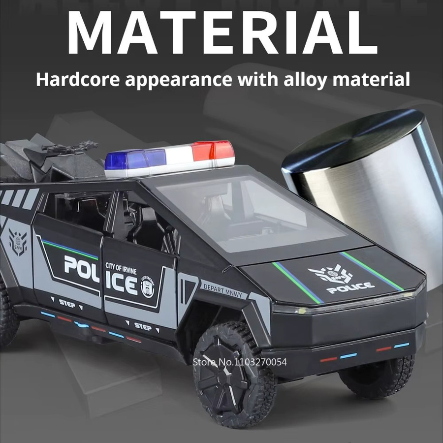 MAKEDA Pickup Truck Polizeiauto, Modell, 1:32, Metall, mit Licht und Sound - Bild 3