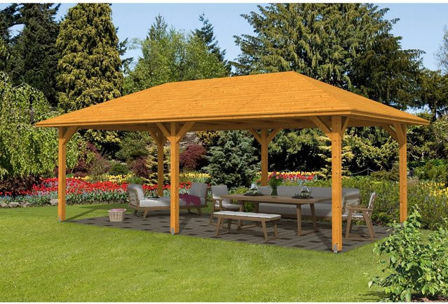 Skan Holz Pavillon Orleans 2 aus Fichte in Eiche hell lasiert, Breite: 359 cm, Tiefe: 706 cm - Bild 1
