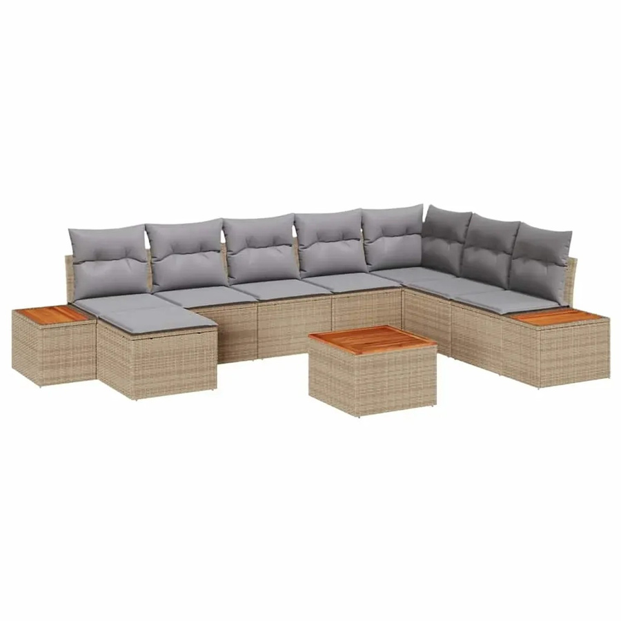 vidaXL Garten-Sofa-Set aus Polyrattan und Stahl, 9-teiliges L-Shape Set in Beige und Grau mit Kissen und Tisch - Bild 2